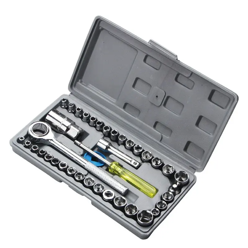 Boîte à outils à combinaison de 40 pièces Set d'outils pour voiture et véhicule Clé à douille combinée Outil de réparation Kit complet d'outils d'urgence