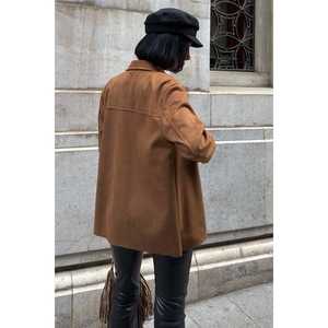 Chemise en daim tabac pour femme, décontractée, avec broderie, poche et boutons, pour tous les jours - Product Image 4