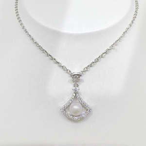 high quality plata 925 silver lady fan Shape pearl <b>necklace</b> wedding bridal classic Rhodium Plated vintage fine pendant <b>necklaces</b> - Product Image 1