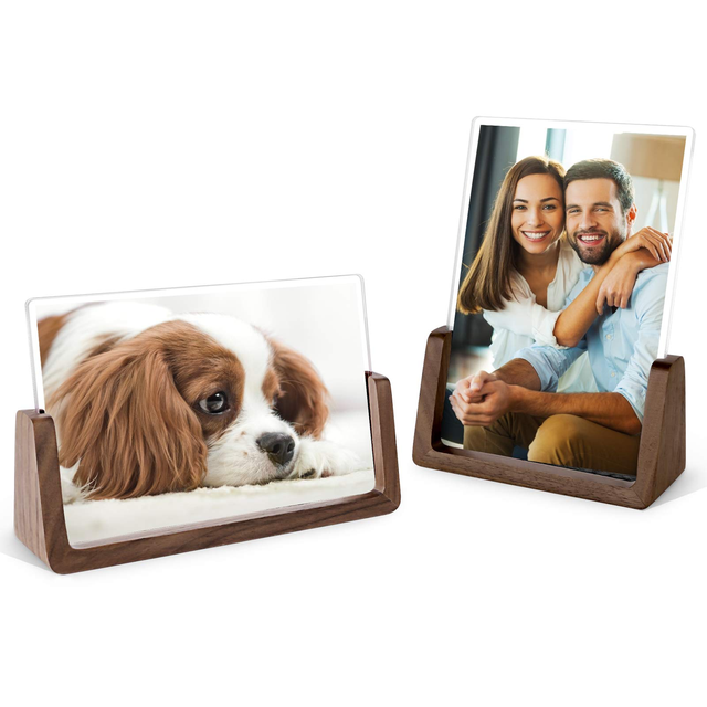 4x6 Inch Photo Frames with Walnut Wood Base and High Definition Break Free Acrylic Glass Covers Rustic Wooden Picture Frame