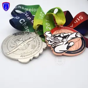 Metal zinc alloy teakwon-do martial arts medal master kim's cup 3D custom logo medals with ribbon