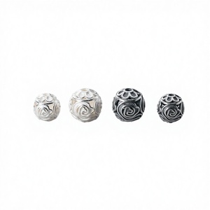 Perles d'espacement en argent sterling S925 Lucky LK-SAB4049 pour tressage de cordes DIY, 10-12mm, motif floral texturé creux mat - Product Image 3