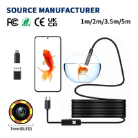 Caméra endoscopique industrielle 7 mm avec 6 LED, IP67, boroscope flexible 2 MP pour l'inspection des canalisations et des murs, avec câble de 1 m à 5 m