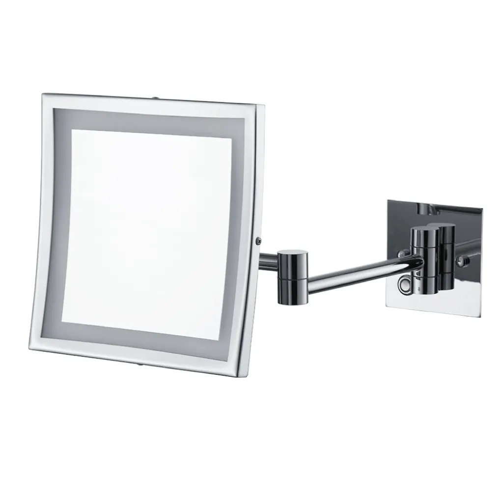 Cermin cukur lengan dapat diperpanjang pemasangan dinding kamar mandi, cermin rias persegi pembesar 3X lampu LED dengan saklar Sensor sentuh