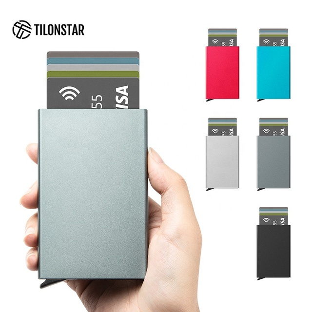 TILONSTAR Hot Sales Rfid Blocking Pop up Business Credit Card Holder Wallet Aluminum Wallets