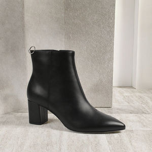 Custom High Quality Genuine Leather Zipper <b>Ankle</b> <b>Boots</b> for <b>Women</b> Pointed Toe Block Heel Autumn Season Booties - Product Image 3