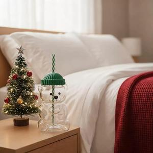 Gobelet en verre à paille Bear 20oz, tasse à café en borosilicate réutilisable, vaisselle transparente avec couvercle en silicone sans BPA - Product Image 3