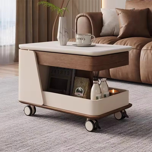 Tavolino Laterale Moderno in Legno Massello Stile Crema, Ecologico, con Piano in Lastra di Roccia, Regolabile, per Soggiorno e Appartamento - Product Image 1