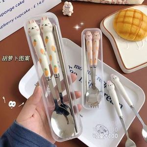 Cartoon Carrot Rabbit Portable Cutlery Stainless Steel Chopsticks <b>Spoon</b> <b>Fork</b> <b>Set</b> For Student Outdoor Travel - Product Image 1