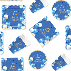 DAMAI - Juego de Vajilla Desechable para Fiesta de 13 Años, Decoración para Fiesta de 13 Años en Azul y Dorado para Niño - Product Image 2