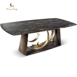 Modern Luxury Natural <b>Marble</b> Table <b>Top</b> Dining Set Stainless Steel Base for Room - Product Image 3