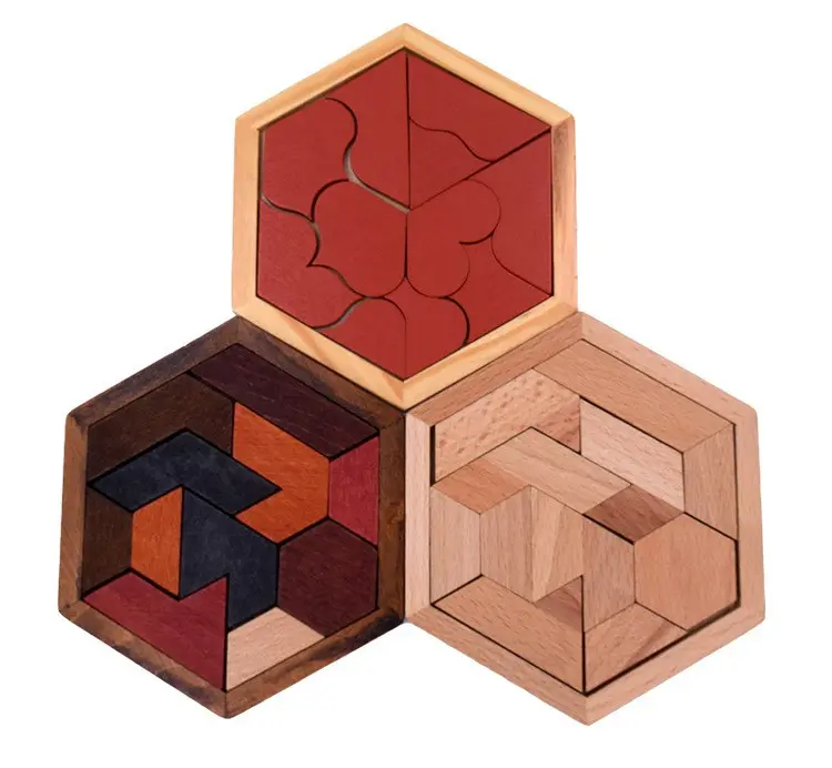 Kreatif Kayu Hexagon Jigsaw Puzzles Papan Bentuk Kayu Geometris Puzzle Mainan Pendidikan Anak-anak