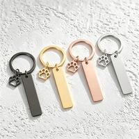 Porte-clés vierge en acier inoxydable poli miroir, gravure laser DIY, impression UV, forme 12x50mm, cadeau promotionnel pour marque avec motif patte