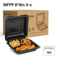 Boîte alimentaire jetable en plastique XF-803, emballage blister à clapet carré blanc de 8 pouces à 3 compartiments pour collations et repas