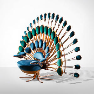 كرسي طاووس فردي بتصميم حديث على الطراز الاسكندنافي ، كرسي فاخر أصفر بتصميم مخملي مخملي لأثاث غرفة المعيشة - Product Image 2