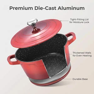 Lot de 10 casseroles et faitouts rouges en <span class=keywords><strong>aluminium</strong></span> moulé sous pression, antiadhésives, sans PFOA, pour cuisine domestique, personnalisables OEM - Product Image 5
