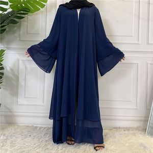Elegante due strati Chiffon modesto abito musulmano traspirante aperto Dubai Abaya per le donne all'ingrosso da tacchino e Oman - Product Image 4