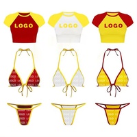 OEM/ODM Personalizado, MOQ 50 Piezas, Traje de Baño de Talla Grande con Bloques de Color para Mujer, Bikini con Estampado a Cuadros, Conjunto de Bikini con Camiseta