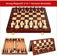 Set Catur Magnetik 3 in 1 dengan Papan Kayu Lipat, Permainan Perjalanan Portabel untuk Anak-anak, Dewasa, dan Kesenangan Keluarga