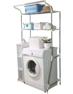 Estante de almacenamiento ajustable sobre el inodoro organizador de baño, soporte de 2 niveles, estantería de alambre con barra colgante para ropa