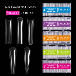 Patchs d'ongles en plastique transparents extra longs, 500 pièces, pleine couverture, XXXL, pré-conçus, personnalisables, pour manucure, forme pointue, style French Water Pipe - Product Image 1