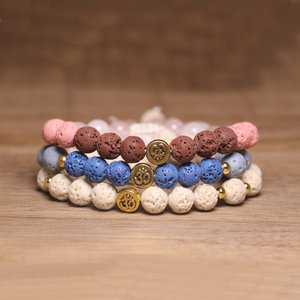 Braccialetto con Cristalli Curativi dei 7 Chakra, Pietra Naturale 8mm, Roccia Lavica e Quarzo Rosa con Elastico, Gioiello alla Moda per Donne - Product Image 3