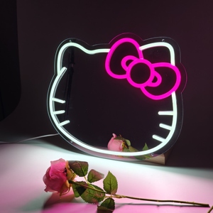 Enseigne Néon LED Miroir Chat Kawaii Personnalisée avec Nœud Rose pour Décoration de Boutique et Salon - Product Image 1