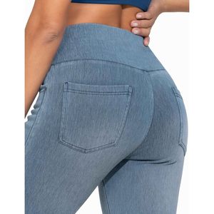 Pantalon en jean stretch à taille haute pour femme, style jegging, avec poches - Product Image 5