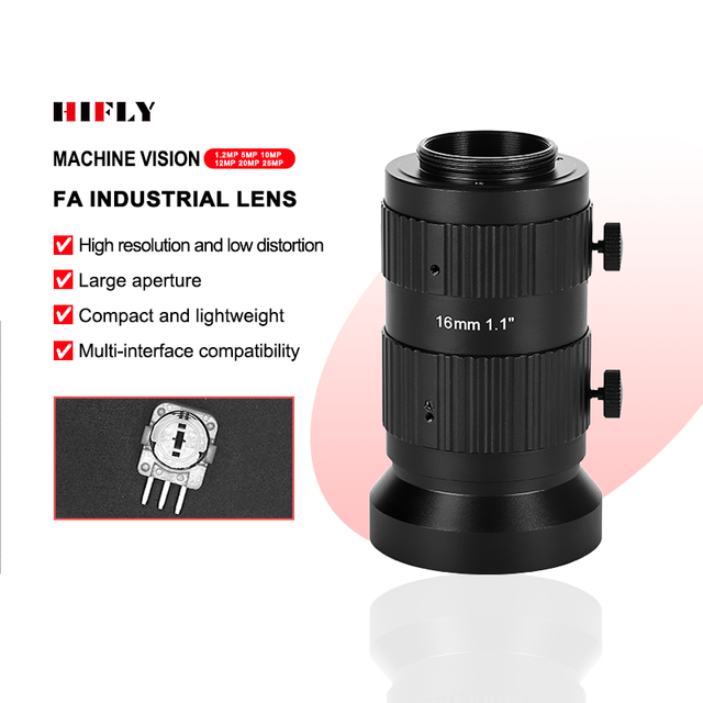 HIFLY Hot Sale 16mm 20MP 1.1''FA Optical Wide Angle Manual Fixed Focus Large Aperture Camera Lens