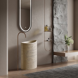 Bacs à lavabo en pierre artificielle de style Wabi-sabi, pour chambres d'hôtes, clubs, auberges et bacs tridimensionnels autonomes - Product Image 1