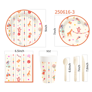 DAMAI - Juego de Vajilla Desechable con Diseño de Animales, Platos Redondos de Papel para Postre y Cena, Servilletas y Vasos, Artículos para Fiestas Infantiles - Product Image 5