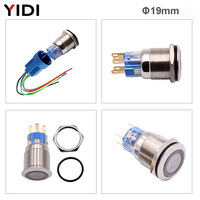 Interrupteur à bouton-poussoir LED en acier inoxydable 19 mm 1NO1NC 2NO2NC IP65 étanche 3A Momentané/Verrouillable Industriel Voiture Bateau Appareil