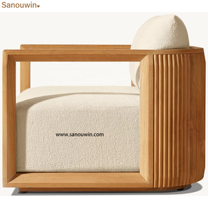 Sillón de Teca Moderno Premium con Diseño de Recortes Ventilados, Borde Inclinado y Detalle de Textura Vertical - Portátil y Cómodo para Uso en Hoteles y Villas - Product Image 6