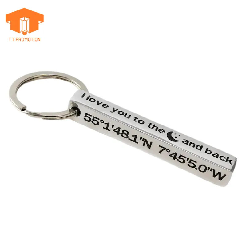 Custom Keychains Metal Coordinate Bar Aluminum Personalised Keychain Hand Stamped Men For Him