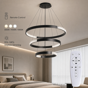 Indoor Modern Metal Three Rings Chandelier <b>Led</b> <b>Dimmable</b> Remote Tricolor Adjustable Height For Living Room Bedroom - Product Image 3