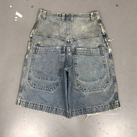 LARSUR Short en jean personnalisé, délavé et vieilli, à grandes poches, coupe ample et large, style skate, cargo, capri, ou charpentier
