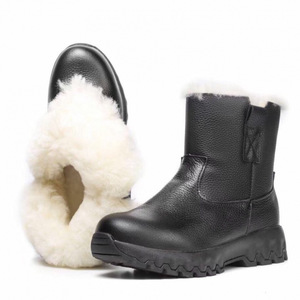 Botas de Nieve para Hombre, de Cuero Negro, Forradas de Piel de Oveja, Antideslizantes, Impermeables, para Invierno, con Tacón Bajo - Product Image 2