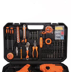 Ensemble d'outils d'électricien robuste de 105 pièces, perceuse au lithium, scie sauteuse, fraise d'angle, faucille, pioche, étui rigide portable - Product Image 2
