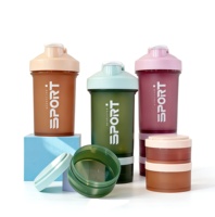 Bouteille de shaker à protéines 3-en-1 personnalisée avec logo pour la gym, le sport et l'extérieur, avec compartiment de rangement pour pilules et poudres