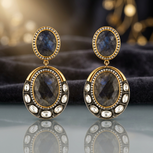 Boucles d'oreilles pendantes de luxe en perles d'eau douce, style Polki, faites à la main, en argent 925 plaqué or 18 carats, boucles d'oreilles de mariage antiques - Product Image 6