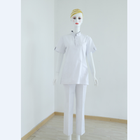 Uniforme médical unisexe blanc à col montant et manches courtes, design soigné et confortable, pour détection par détecteur de métaux, vente en gros, pour hôpitaux européens