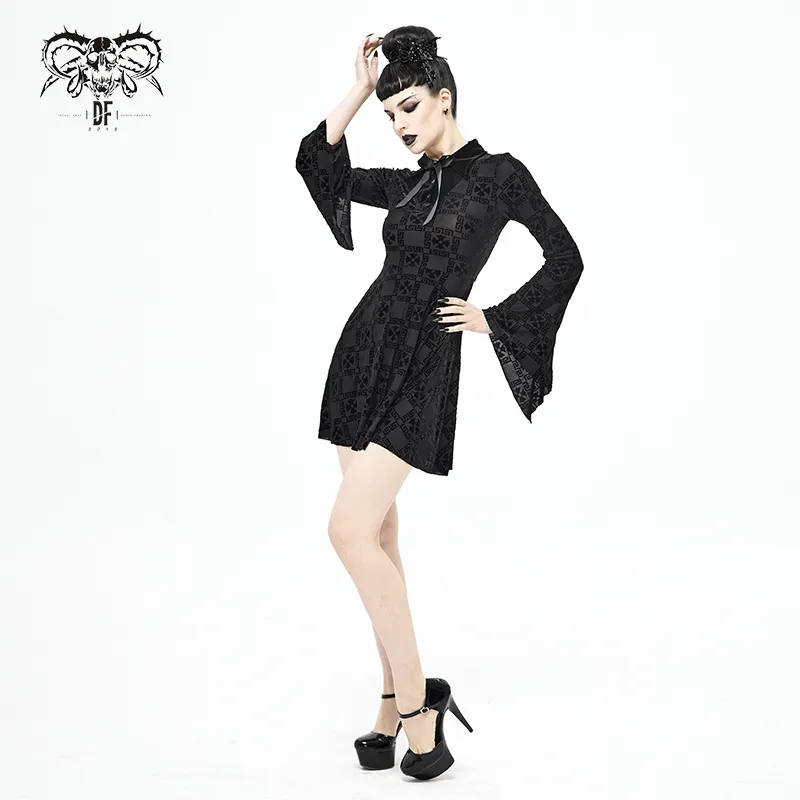 SKT063, повседневная одежда, сексуальное женское черное вязаное платье с рукавами-фонариками и перекрестным узором с узлом