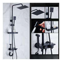 Ensemble de douche mural moderne en acier inoxydable avec mitigeur pluie et robinets de salle de bain noirs