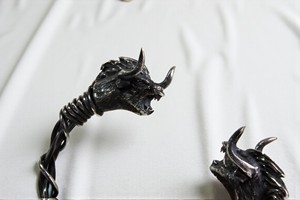 Majestic Bull <b>Mens</b> Sterling Silver Bracelet 55 Grams Power Handmade Heavy Cuff Jewelry Black Rhodium Plated Vintage Norse Tribal - Product Image 2