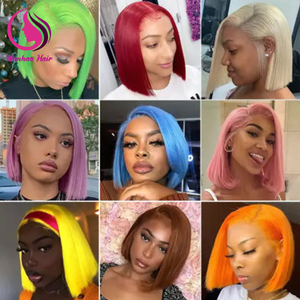 Perruque Péruvienne 613 Personnalisée Cheveux Humains Blonde Bob Dentelle Fermeture Perruque Peut Être Teinte Au Rouge <span class=keywords><strong>Orange</strong></span> Rose Violet Bob Perruques - Product Image 6