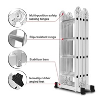 Échelle pliante multifonctionnelle en aluminium 4x4 marches 5,76 m pour extérieur, 14-19 pieds, pour toit, escalier, capacité de charge de 150 kg