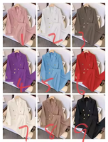 I-0789 Grosir Setelan Jaket dan Celana Wanita Desain Kasual Terbaru untuk Kantor, Busana Kerja Wanita Modis dengan Kancing Logam, Set Dua Potong