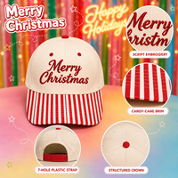 Op maat gemaakte snapback pet met rode en witte streep op de klep, Kerstmis pet, vrolijk kerstmis geborduurd 3D, verstelbaar, unisex baseball pet