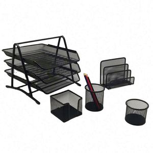 Metal Desk <b>Organizer</b> Office Desk Set 5 Desktop Accessories Includes <b>File</b> Paper Tray Mail Letter <b>Organizer</b> Pen Cup - Product Image 2