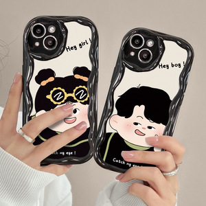 Bella ragazza e ragazzo stampa bordo d'onda morbido TPU Cover posteriore del telefono per Iphone 6 7 8 X Xr XS 11 12 13 14 15 16 17 Pro Max - Product Image 2